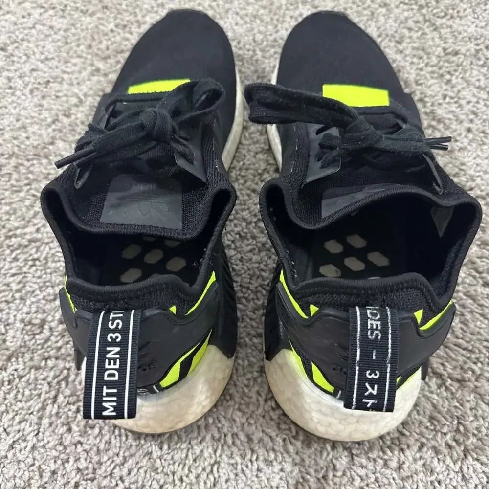 Adidas NMD R1 Boost Black Solar‎ Yellow Mens Size 12 Running Shoes Sneakers EUC